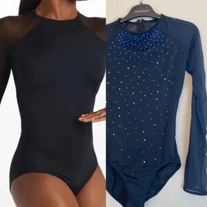 WEISSMAN black mesh Raglan Long Sleeve Leotard
MT10552 bedazzled stoned SA